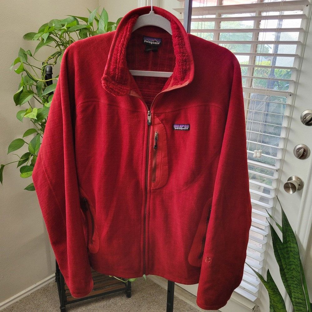 Patagonia R3 Regulator Fleece Jacket Mens Large Red Full Zip High Pile Midlayer